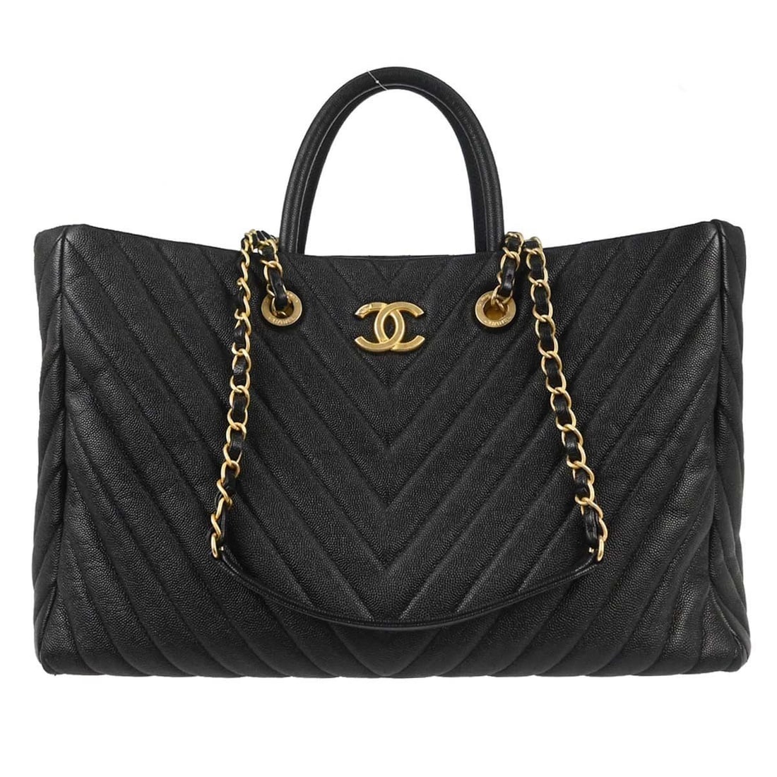 Chanel Shopping Tote Black Calfskin Chevron Quilted Bag (1 of 16)