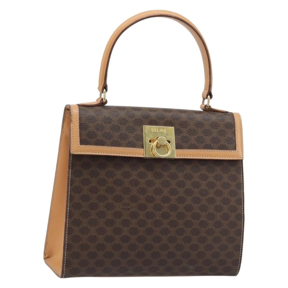 CELINE Macadam Brown PVC Leather Handbag Gold Tone: CELINE Macadam Brown PVC Leather Handbag Gold Tone Celine Macadam canvas hand bag in brown with gold-tone accents, crafted from PVC leather and made in Italy. This women's handbag includes only the it
