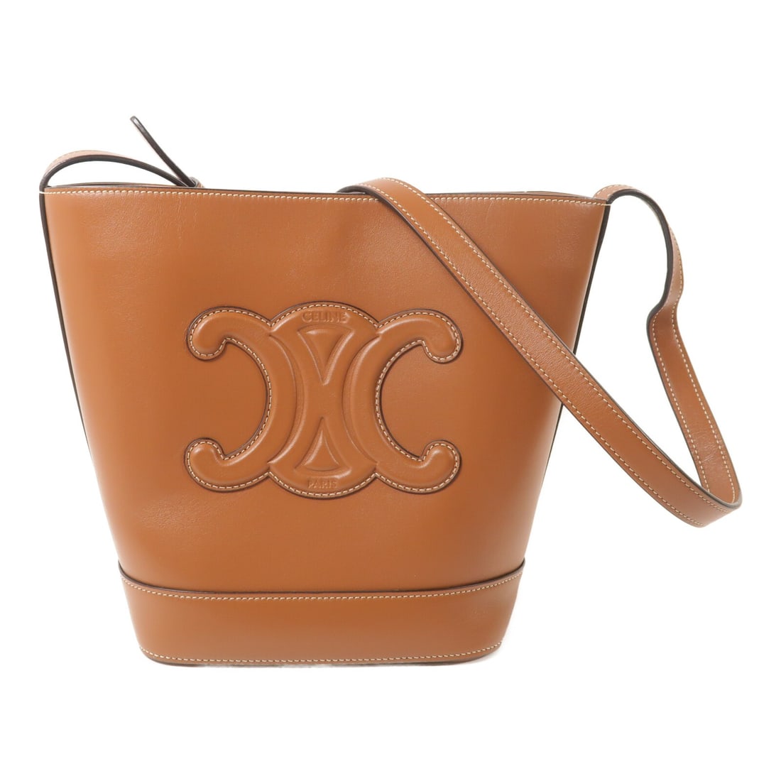 Celine Triomphe Brown Calfskin Shoulder Bag with Gold Hardware: Celine Triomphe Brown Calfskin Shoulder Bag with Gold Hardware CELINE Cuir Triomphe shoulder bag in brown calfskin leather with gold hardware. Designed for women, it features a shoulder strap and a ho