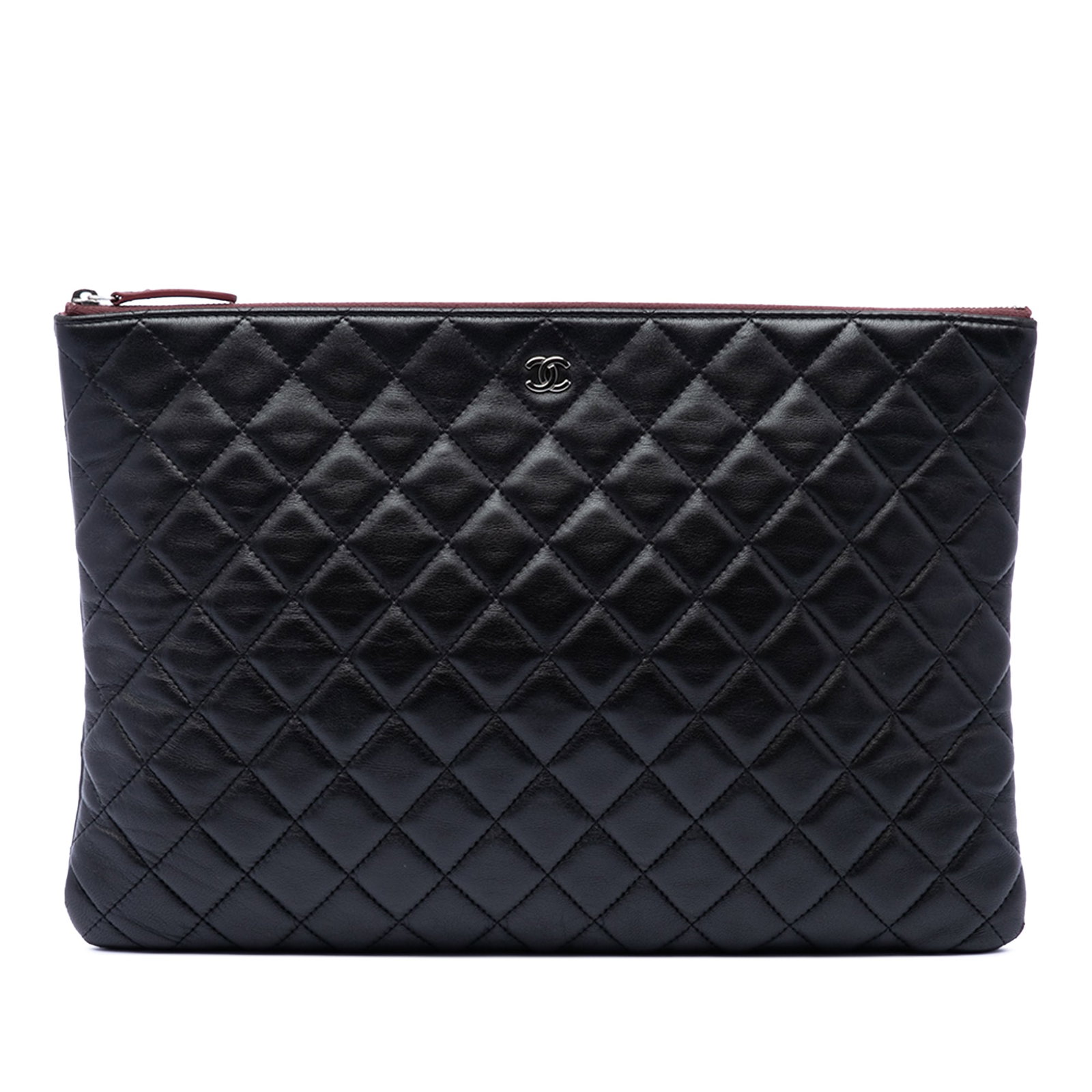 Chanel O Case Large Black Quilted Lambskin Clutch (1 of 6)