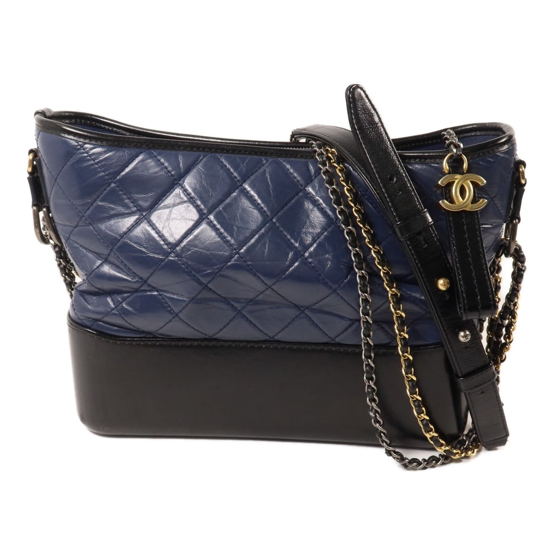 CHANEL Gabrielle A93824 Large Calfskin Shoulder Bag Navy Black: CHANEL Gabrielle A93824 Large Calfskin Shoulder Bag Navy Black CHANEL Gabrielle large chain shoulder bag in navy and black calfskin leather. This women's shoulder bag features a chain shoulder strap a