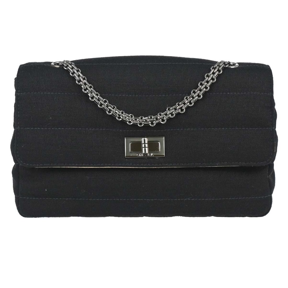 CHANEL Mademoiselle Lock flap shoulder bag in black cotton: CHANEL Mademoiselle Lock flap shoulder bag in black cotton Black Chanel Mademoiselle Lock straight flap shoulder bag in cotton with a turn-lock closure and shoulder strap. Made in France, this medium 