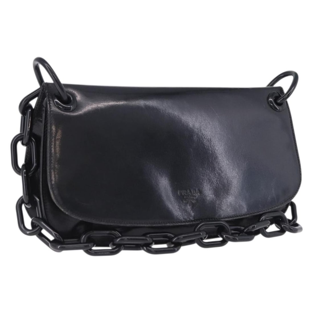 PRADA black leather shoulder bag with chain strap dust bag: PRADA black leather shoulder bag with chain strap dust bag Authentic Prada chain shoulder bag in black leather with a compact silhouette and included dust bag. Made in Italy, this women's shoulder bag