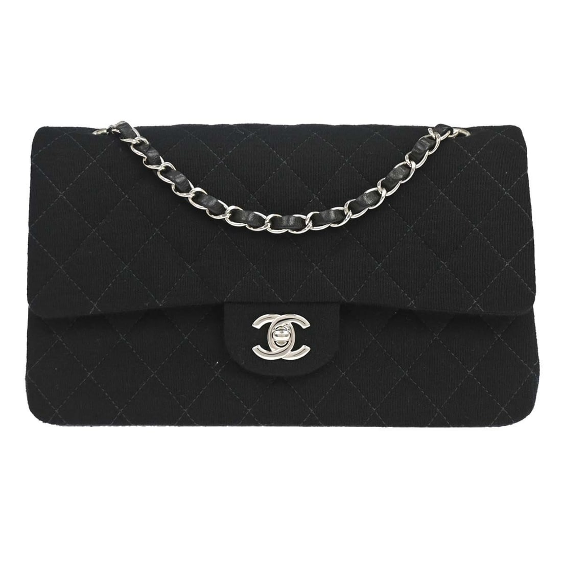 CHANEL Classic Double Flap Medium Shoulder Bag Black Lambskin: CHANEL Classic Double Flap Medium Shoulder Bag Black Lambskin Chanel Medium Classic Double Flap shoulder bag in black with a turn-lock closure and shoulder strap. This women's bag features an exterior