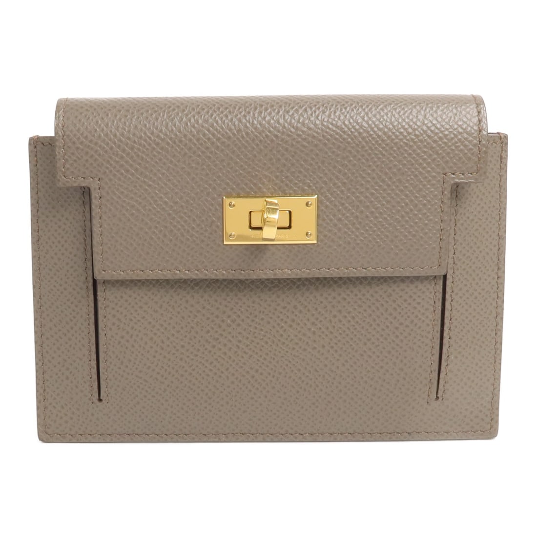 Hermes Kelly Pocket coin purse Epsom calfskin Etoupe gray: Hermes Kelly Pocket coin purse Epsom calfskin Etoupe gray Hermes Kelly Pocket coin purse in Etoupe gray Epsom calfskin with a turn-lock closure. Made in France, this women's coin purse includes a stor