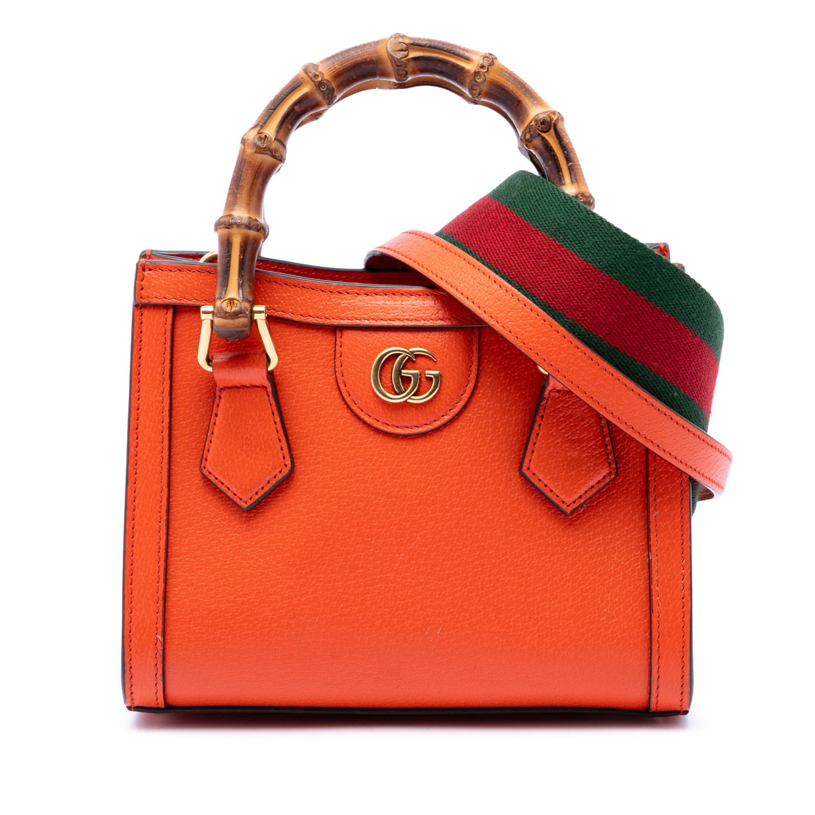 Gucci Diana Small Bamboo Handle Calfskin Satchel Orange: Gucci Diana Small Bamboo Handle Calfskin Satchel Orange Gucci Small Calfskin Bamboo Diana Satchel in orange leather with signature bamboo handles. This satchel features a detachable flat leather strap