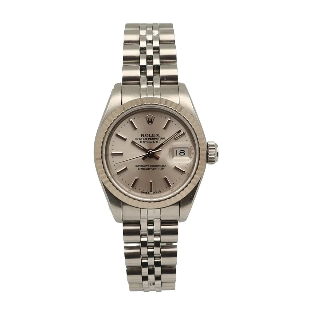 Rolex 69174 Datejust women's 26mm steel watch silver dial: Rolex 69174 Datejust women's 26mm steel watch silver dial Pre-owned Rolex Datejust 69174 ladies wristwatch with a silver sunburst dial and classic Datejust styling. This automatic watch features an an