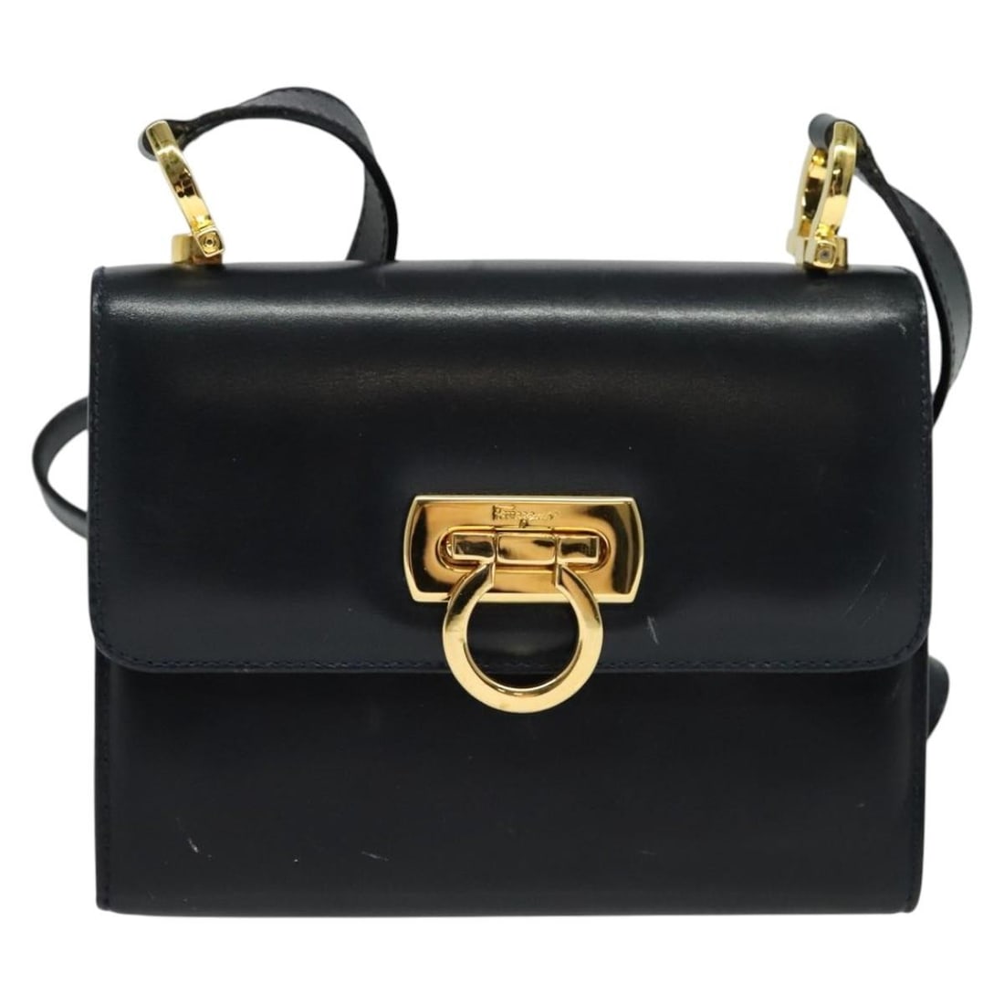 Black Leather Shoulder Bag Salvatore Ferragamo Gancini Flap (1 of 18)