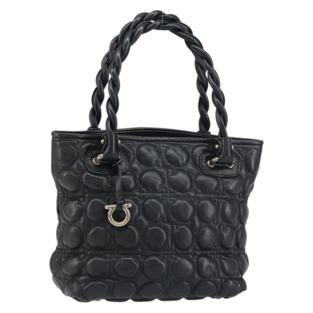 Black Leather Handbag Salvatore Ferragamo Gancini (1 of 18)