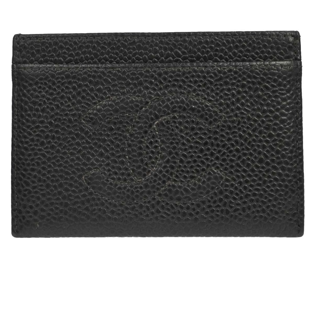 CHANEL Caviar Skin Card Wallet Black France: CHANEL Caviar Skin Card Wallet Black France Chanel card wallet in black caviar skin leather, designed for women and made in France. It features a logo accent, four pockets, and comes with a serial sti