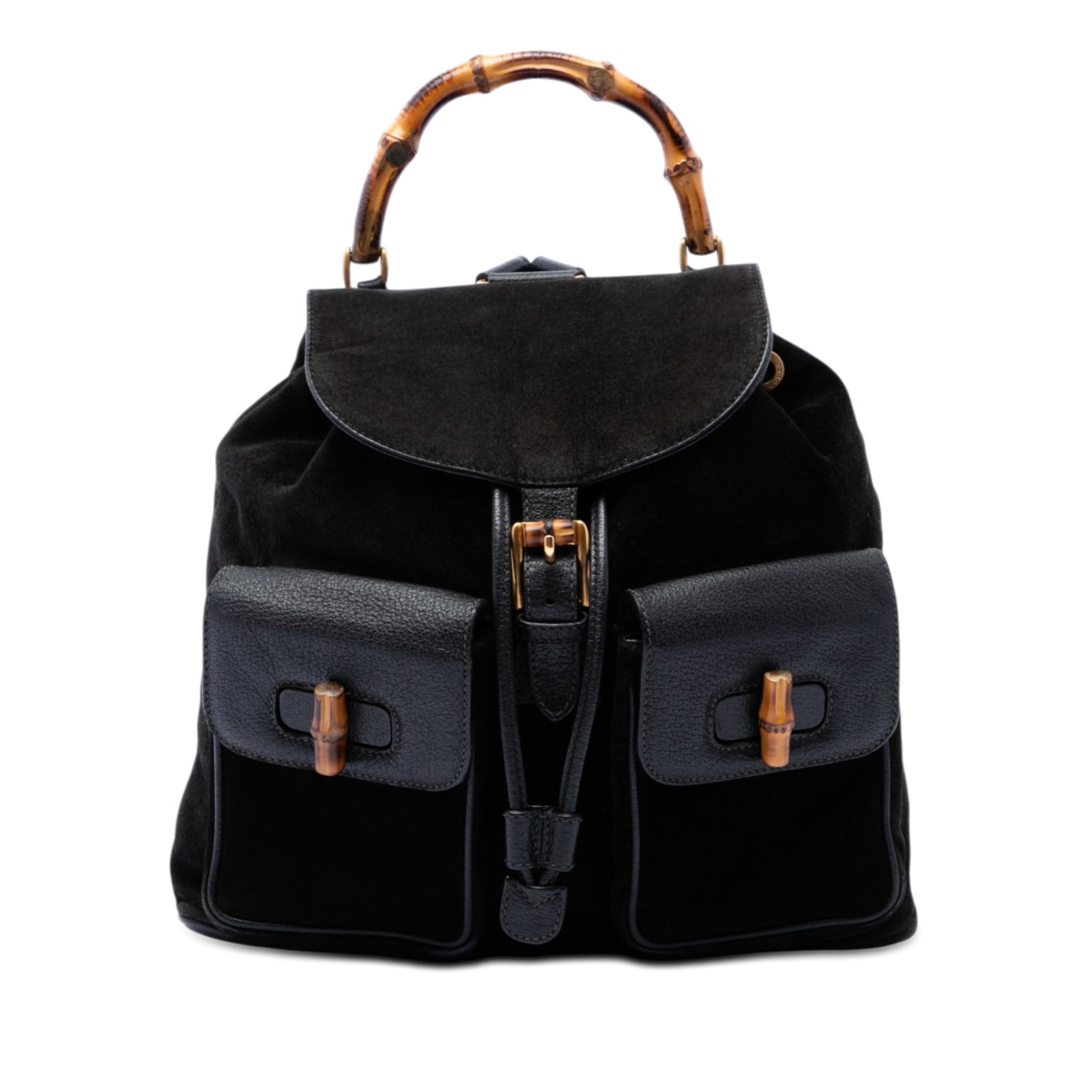 Gucci Suede Bamboo Backpack Black Leather Trim Italy (1 of 6)