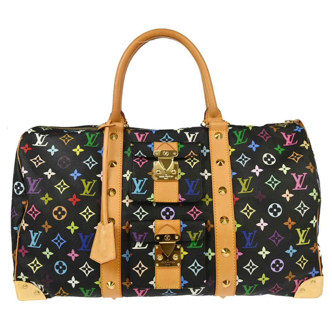 Louis Vuitton Speedy 45 Black Monogram Multicolor Hand Bag M92640 (1 of 10)