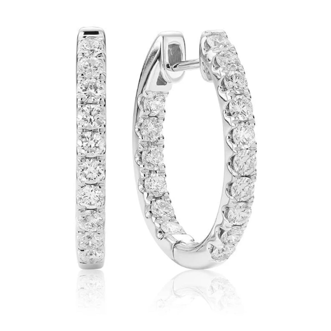 Rachel Koen 14K White Gold Hoop Earrings 6.83 Ctw Lab Grown Round Diamonds: Rachel Koen 14K White Gold Hoop Earrings 6.83 Ctw Lab Grown Round Diamonds Pre-owned inside-out hoop earrings crafted in 14K white gold and set with lab-grown round cut diamonds. The oval-shaped hoops
