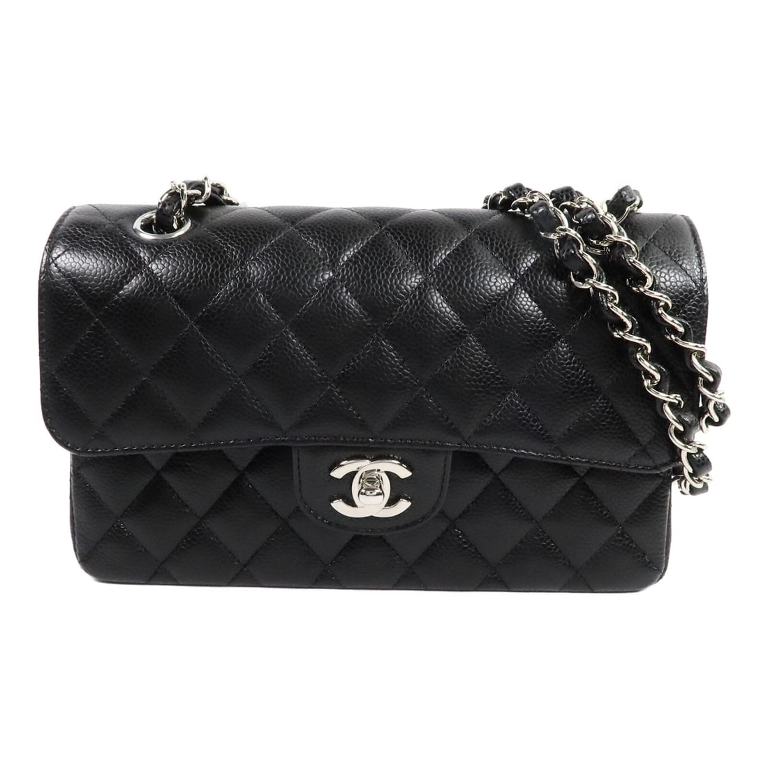 CHANEL A01113 Classic 23 Black Calfskin Chain Shoulder Bag: CHANEL A01113 Classic 23 Black Calfskin Chain Shoulder Bag Classic Chanel CC shoulder bag in black calfskin leather with a chain strap and turn-lock closure. This women's shoulder bag includes a stora