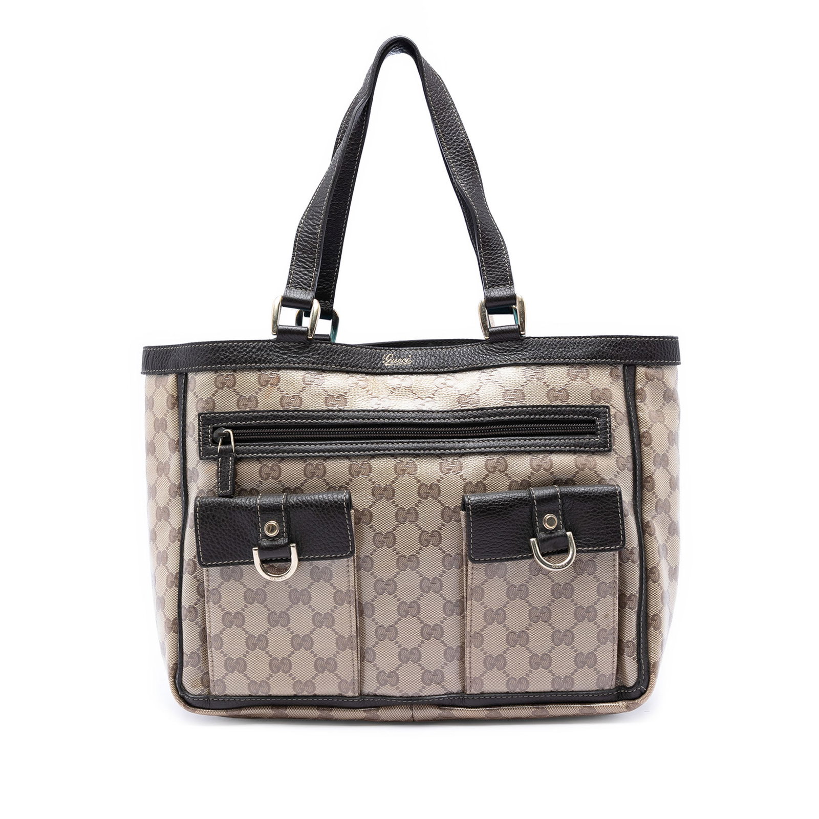 Gucci Abbey D Ring Tote Beige GG Crystal Canvas Bag: Gucci Abbey D Ring Tote Beige GG Crystal Canvas Bag This Gucci Abbey D Ring Tote is a beige bag made in Italy, featuring a coated canvas body with leather trim and flat leather straps. It has an open 