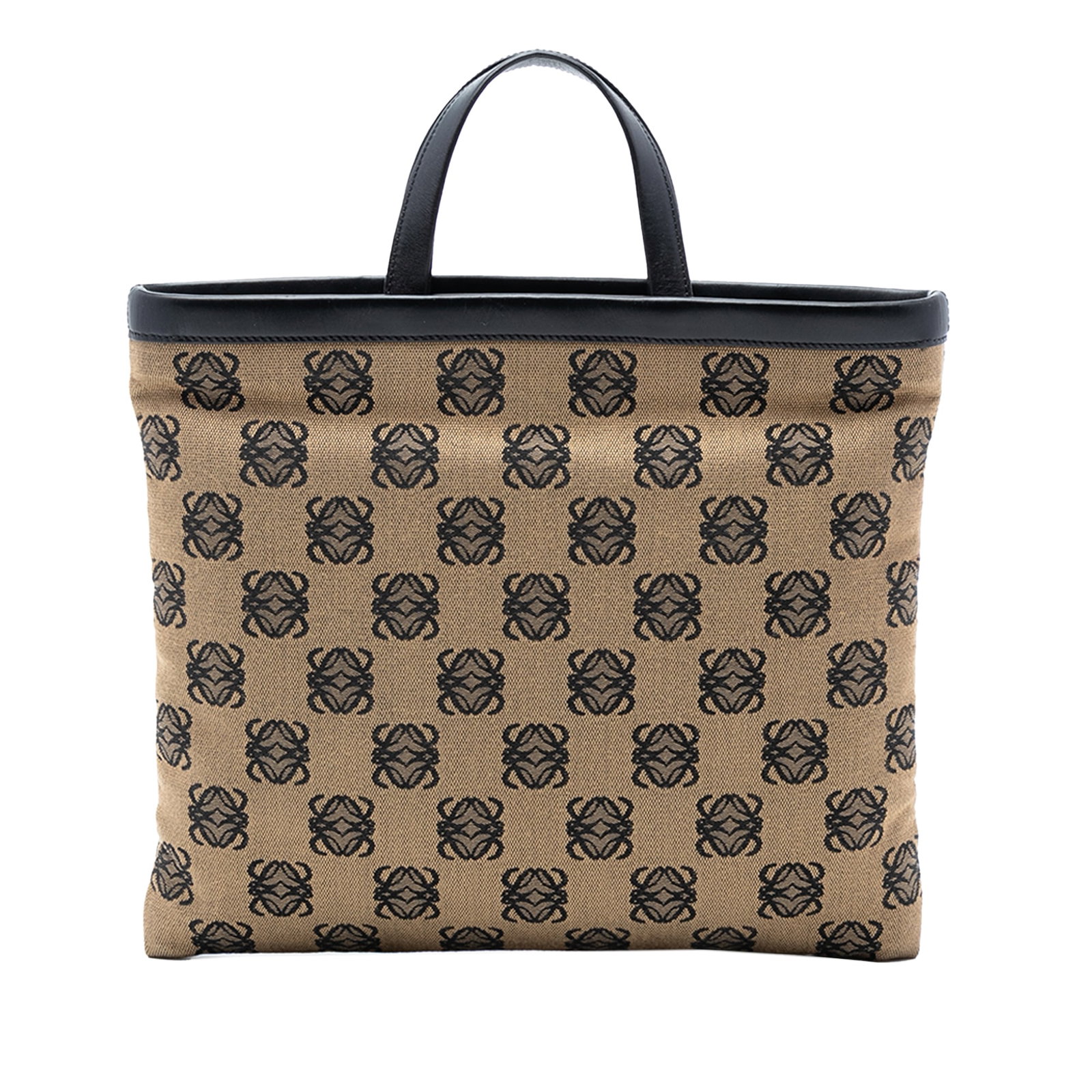 Loewe Anagram Canvas Tote Bag with Leather Trim Beige: Loewe Anagram Canvas Tote Bag with Leather Trim Beige This LOEWE Anagram Canvas Tote is crafted with a beige canvas body and leather trim, featuring flat leather handles and an open top with a magneti
