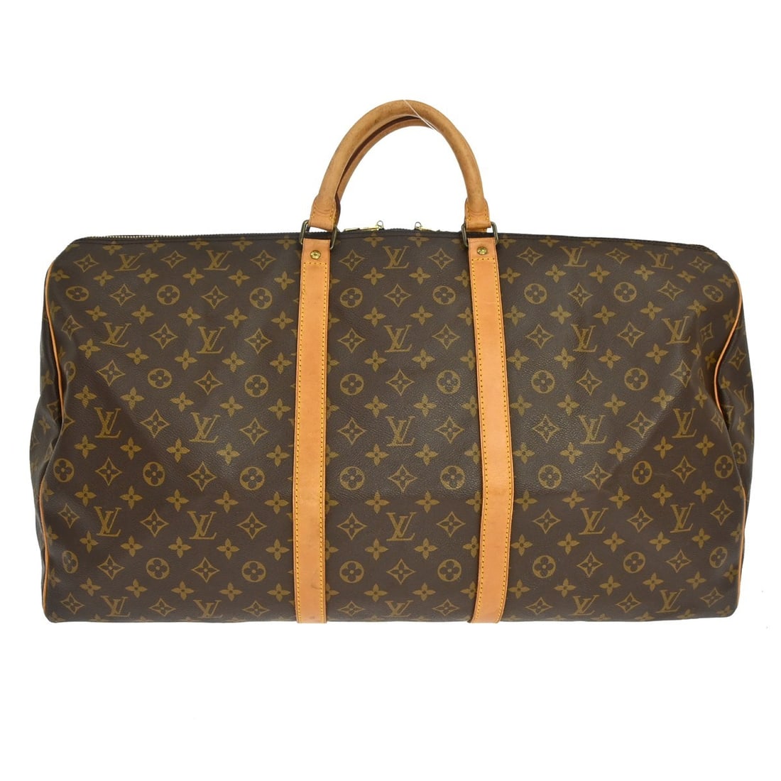Louis Vuitton Keepall unisex brown canvas travel bag: Louis Vuitton Keepall unisex brown canvas travel bag Louis Vuitton Keepall in brown monogram canvas with a unisex design. Made in France, this travel bag is presented in good condition with visible si