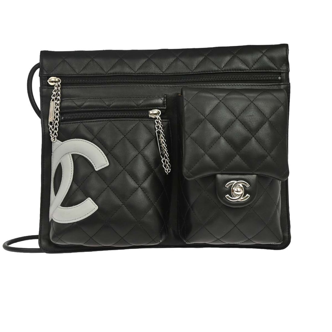 CHANEL Cambon Medium Black Calfskin Quilted Shoulder Bag: CHANEL Cambon Medium Black Calfskin Quilted Shoulder Bag This Chanel Cambon shoulder bag is crafted from black calfskin with a quilted matelasse finish and leather lining. It features a crossbody stra