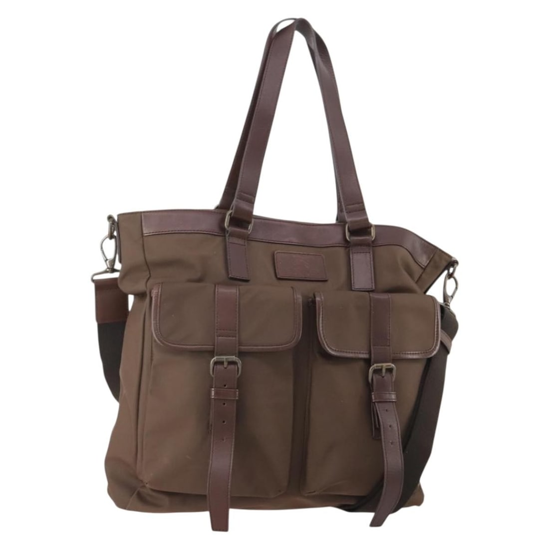 Burberry Brown Nylon Tote with Shoulder Strap 2way: Burberry Brown Nylon Tote with Shoulder Strap 2way This Burberry tote bag is crafted from brown nylon and offers versatile carrying options with both top handles and a detachable shoulder strap. Desig