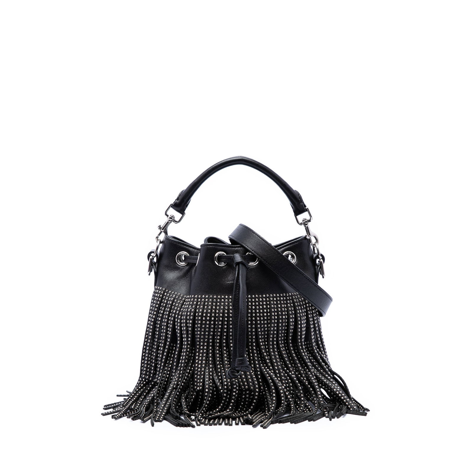 Saint Laurent Emmanuelle Small Black Studded Leather Fringe Bucket Bag (1 of 6)