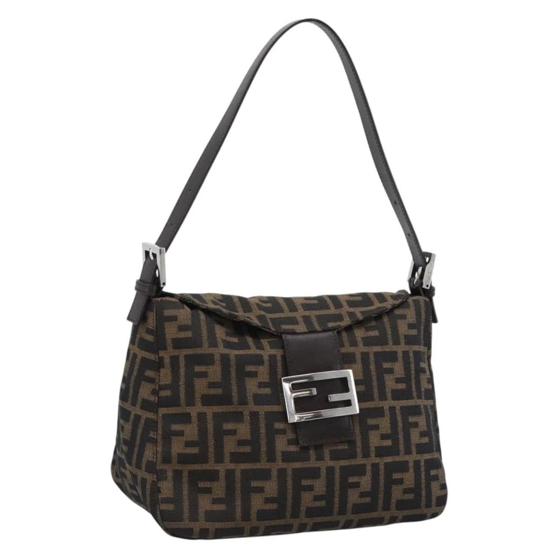 Fendi Mamma Baguette Zucca Canvas Shoulder Bag Brown Black: Fendi Mamma Baguette Zucca Canvas Shoulder Bag Brown Black Authentic FENDI Mamma Baguette shoulder bag in brown and black Zucca canvas. This women's shoulder bag includes a dust bag and shows reasonab