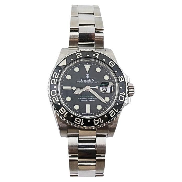 Rolex GMT-Master II stainless steel automatic men's watch: Rolex GMT-Master II stainless steel automatic men's watch Rolex stainless steel GMT-Master II men's automatic wristwatch with a 40mm round case, black dial, luminous hour markers, Mercedes hands, date