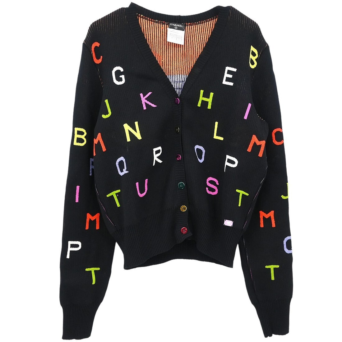 Vintage Chanel Black Knit Cardigan Sweater Size 42: Vintage Chanel Black Knit Cardigan Sweater Size 42 Vintage Chanel cardigan in black knit with a button-front design and long sleeves. The piece is marked size 42 and made in France. Condition is very 
