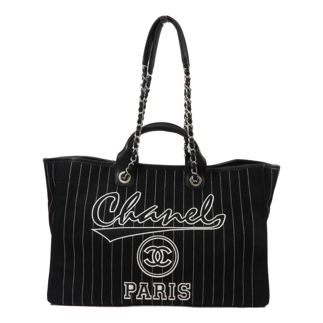 CHANEL Deauville A66941 2way chain shoulder bag in black canvas (1 of 6)