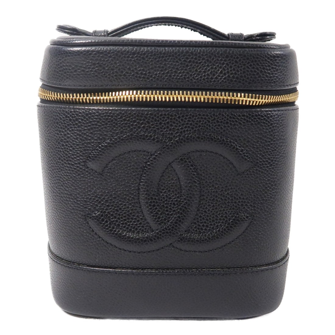Chanel CC Vanity Case Tote Bag Black Calfskin Leather: Chanel CC Vanity Case Tote Bag Black Calfskin Leather A CHANEL vintage vanity case tote bag in black calfskin leather, made in France. It features a black frame color, a single open interior pocket, a