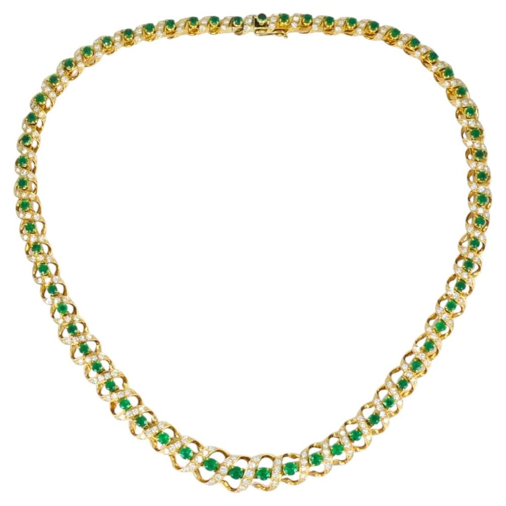 Asprey and Co 18k Yellow Gold Necklace with Emeralds and Diamonds (1 of 12)