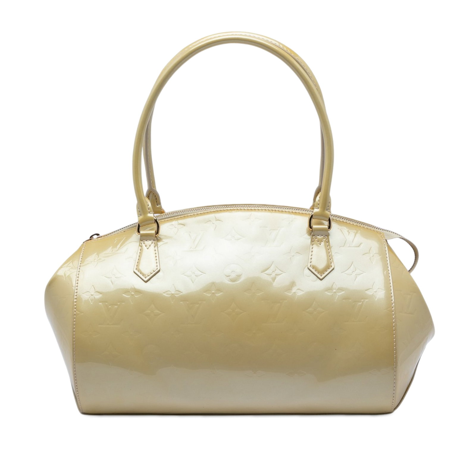 Louis Vuitton Sherwood PM Monogram Vernis Leather Handbag: Louis Vuitton Sherwood PM Monogram Vernis Leather Handbag Louis Vuitton Monogram Vernis Sherwood PM bag in beige, made in Italy. It features a monogram vernis leather body, rolled leather handles, a t