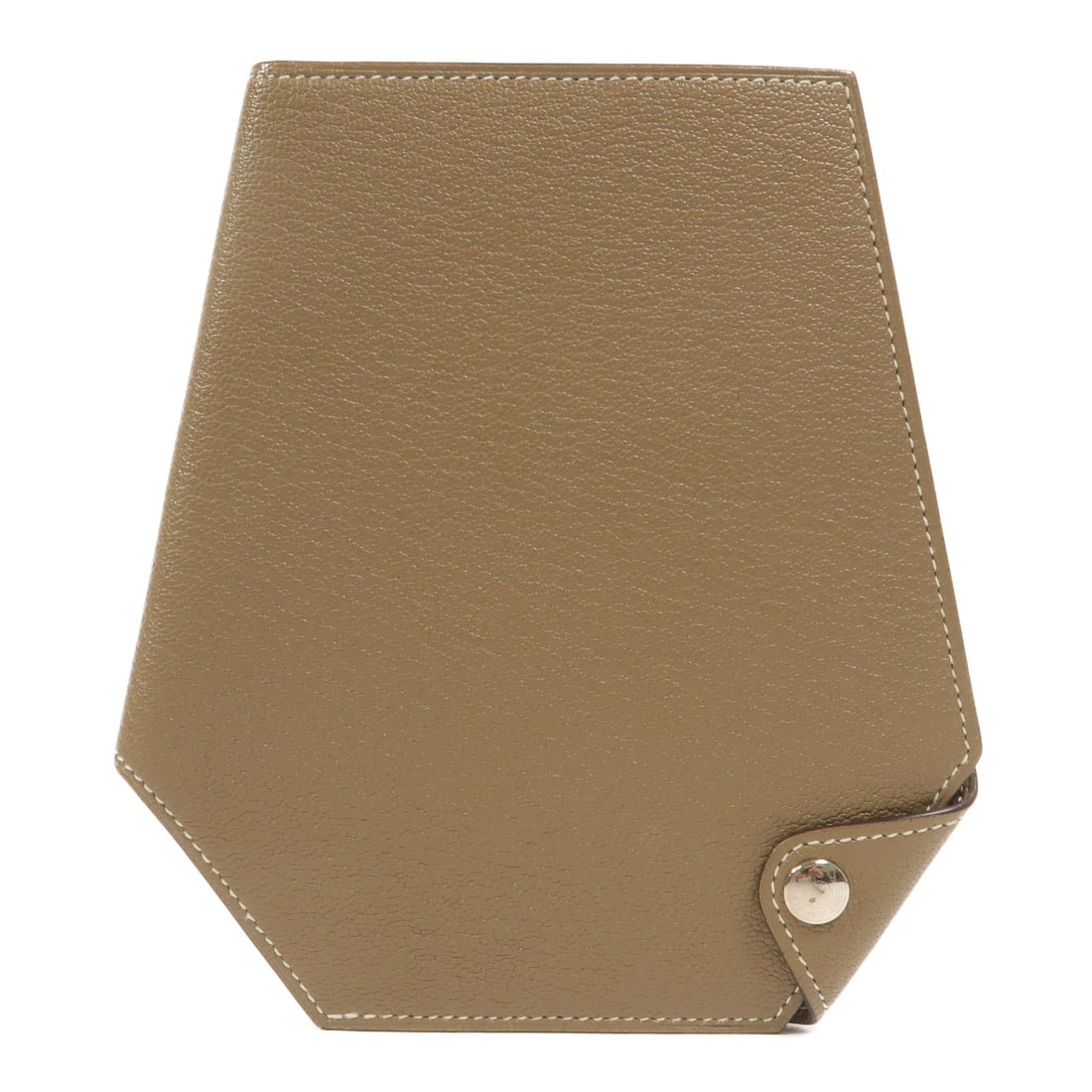 Hermes Clochette Compact Bifold Wallet Chevre Goatskin Etoupe PHW: Hermes Clochette Compact Bifold Wallet Chevre Goatskin Etoupe PHW Hermes Clochette compact bifold wallet in Etoupe Chevre goatskin leather with palladium-tone hardware. This unisex wallet features a c