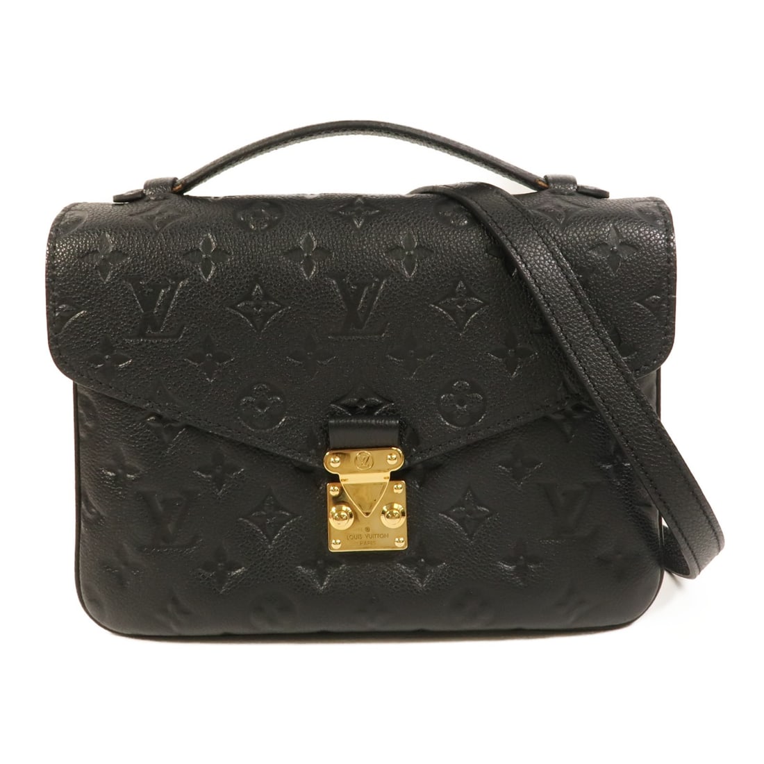 Louis Vuitton Pochette Metis M41487 black Monogram Empreinte shoulder bag: Louis Vuitton Pochette Metis M41487 black Monogram Empreinte shoulder bag Louis Vuitton Pochette Metis 2-way shoulder bag in black Monogram Empreinte calfskin. This women's bag features a structured s