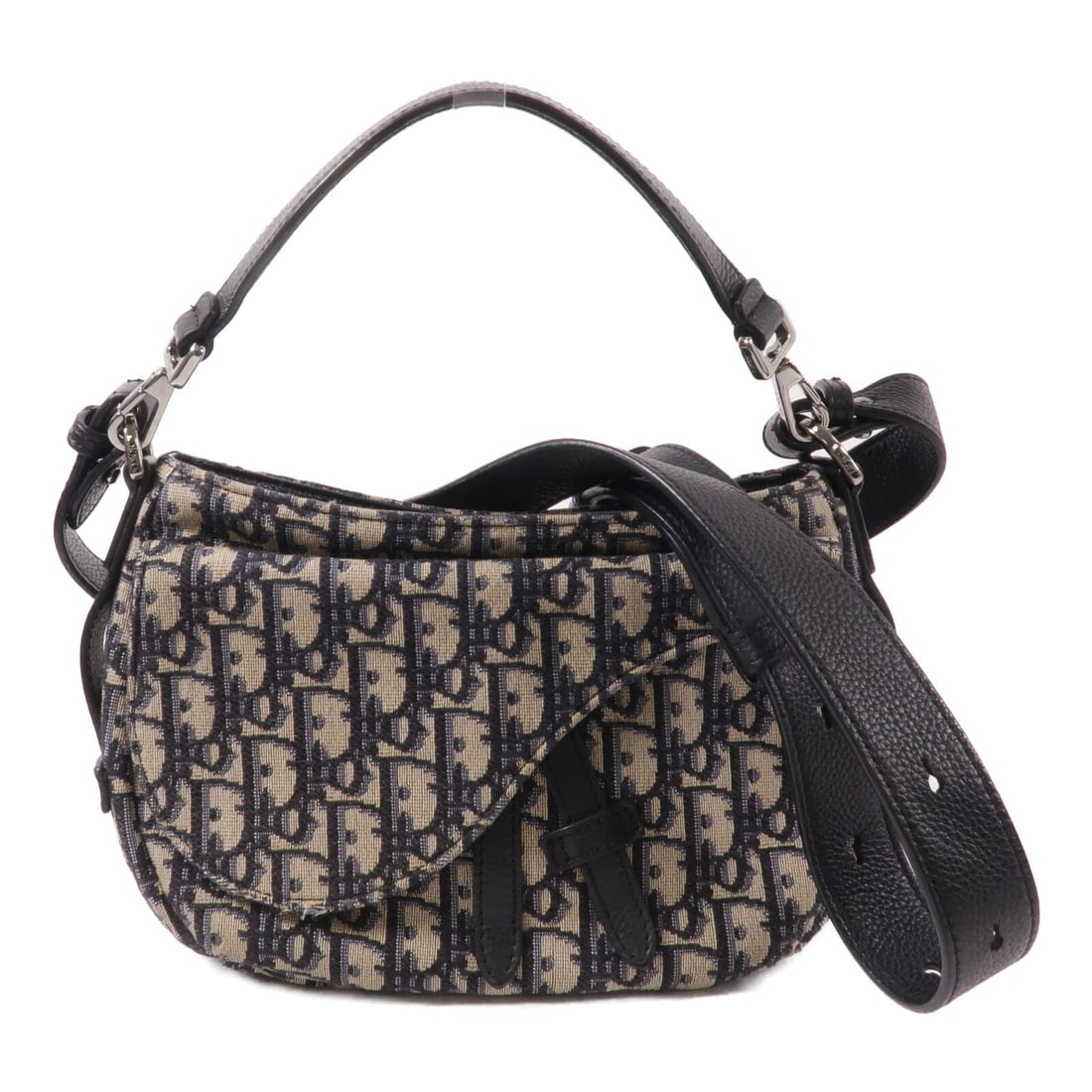 Dior 1ADHO022YKY Saddle Messenger 2Way Shoulder Bag Navy Canvas: Dior 1ADHO022YKY Saddle Messenger 2Way Shoulder Bag Navy Canvas Christian Dior Saddle Messenger 2-way shoulder bag in navy canvas with CD silver-tone hardware. This women's bag features a magnetic ext