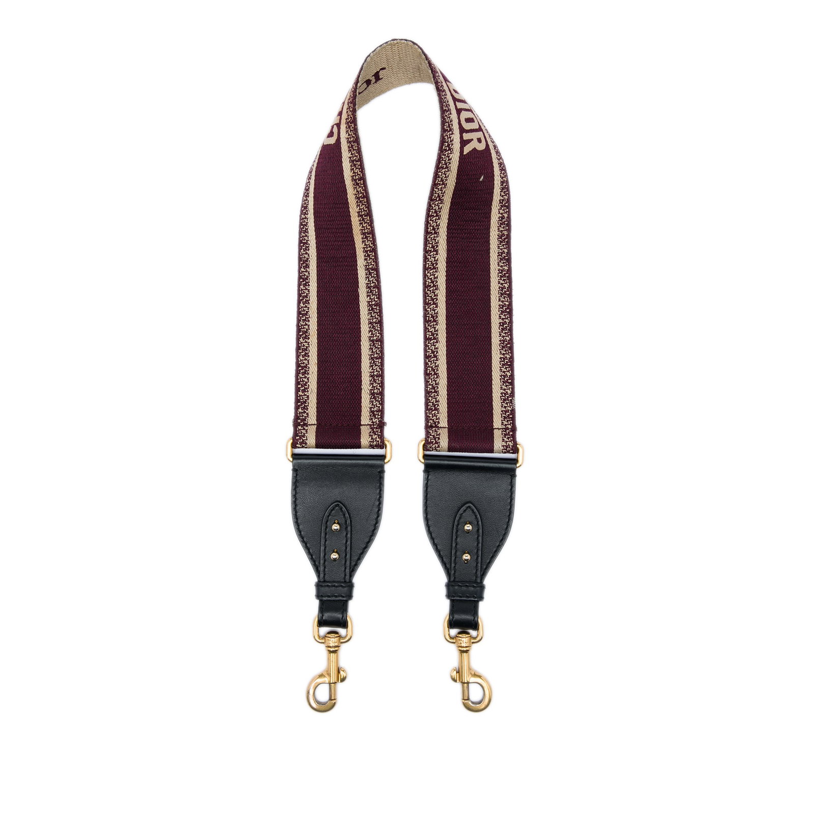 Red Fabric Shoulder Strap Dior Embroidered Canvas: Red Fabric Shoulder Strap Dior Embroidered Canvas Embroidered canvas bag strap with lobster clasp closures in red. Made in Italy. Condition is AB with scratches, wear, and staining noted on the handle
