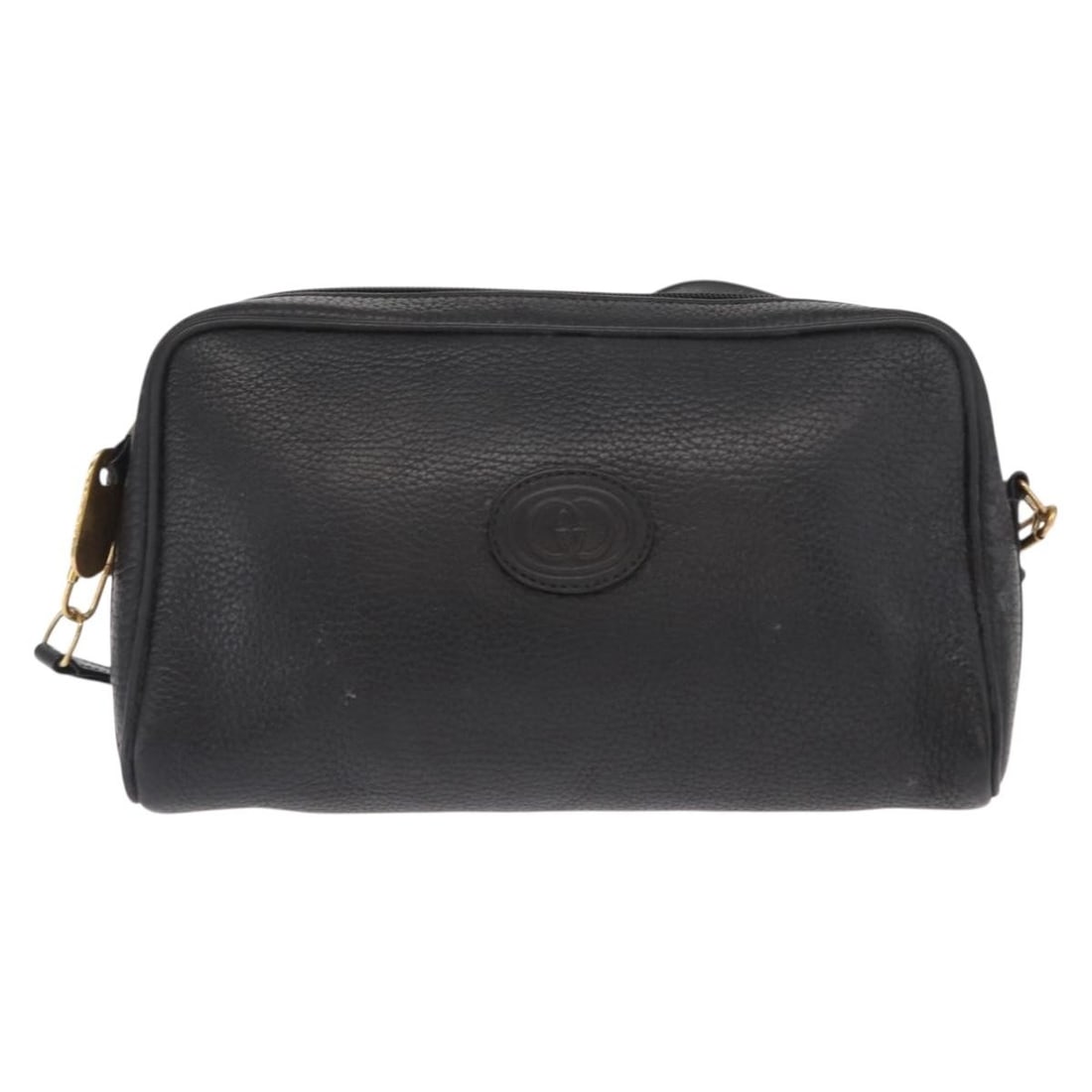 Gucci Vintage black leather shoulder bag made in Italy: Gucci Vintage black leather shoulder bag made in Italy This vintage Gucci shoulder bag features black leather construction and is designed for female use. It exhibits signs of wear including surface d