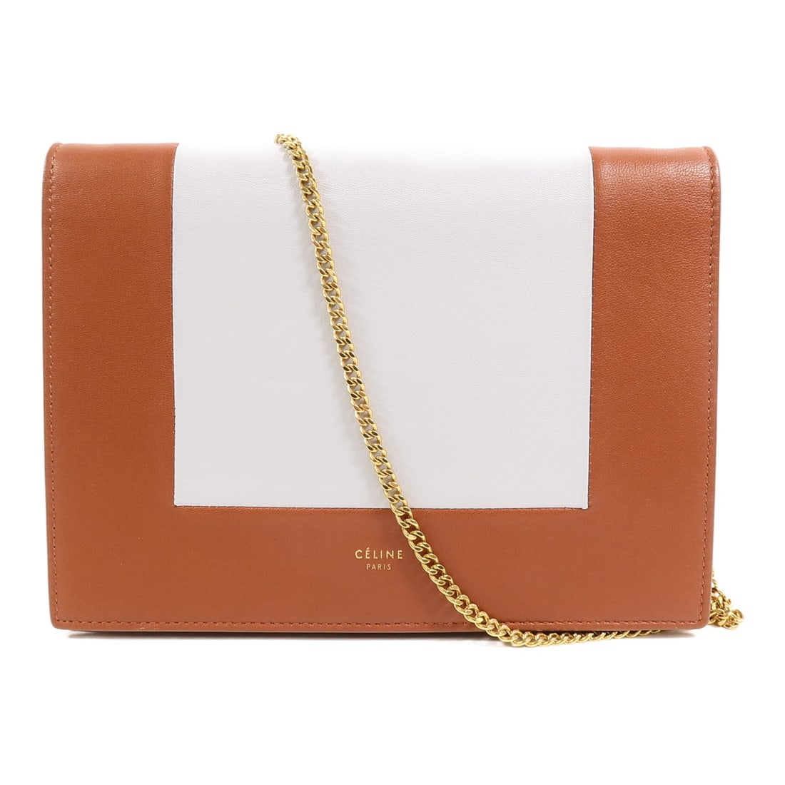CELINE Frame Wallet on Chain Shoulder Bag Brown Blue Calfskin: CELINE Frame Wallet on Chain Shoulder Bag Brown Blue Calfskin CELINE GHW Frame Wallet On Chain Shoulder Bag in calfskin (cowhide) leather, presented in brown, blue, and red/blue tones. This women's sh