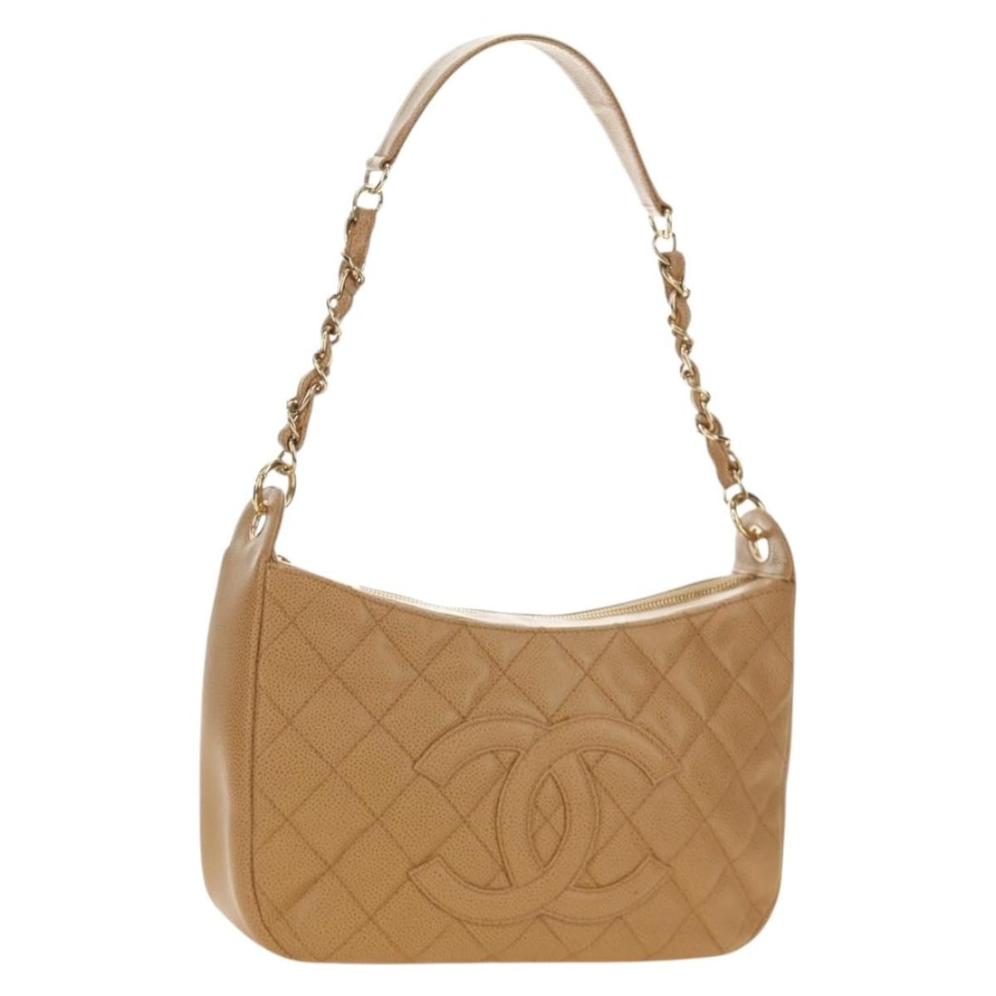 CHANEL Matelasse Shoulder Bag Caviar Skin Beige Gold Chain: CHANEL Matelasse Shoulder Bag Caviar Skin Beige Gold Chain Chanel Matelasse chain shoulder bag in beige grained calf skin with gold-tone CC detailing. Made in France, this women's shoulder bag include