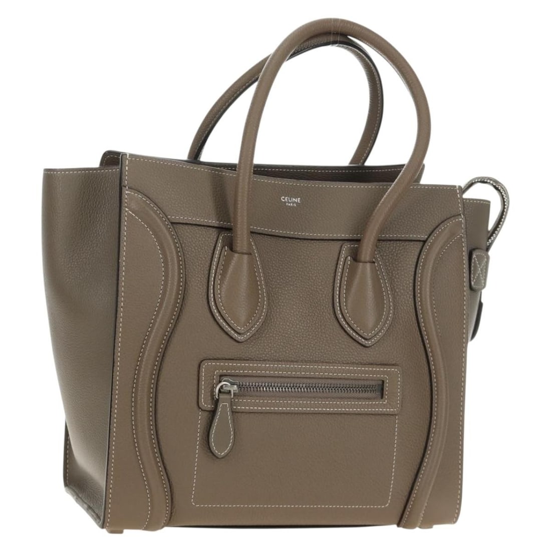 CELINE Luggage Micro Shopper Leather Handbag Gray Silver Italy: CELINE Luggage Micro Shopper Leather Handbag Gray Silver Italy Celine Luggage Micro Shopper handbag in gray and silver leather with dual top handles and included dust bag. Made in Italy. Condition is 