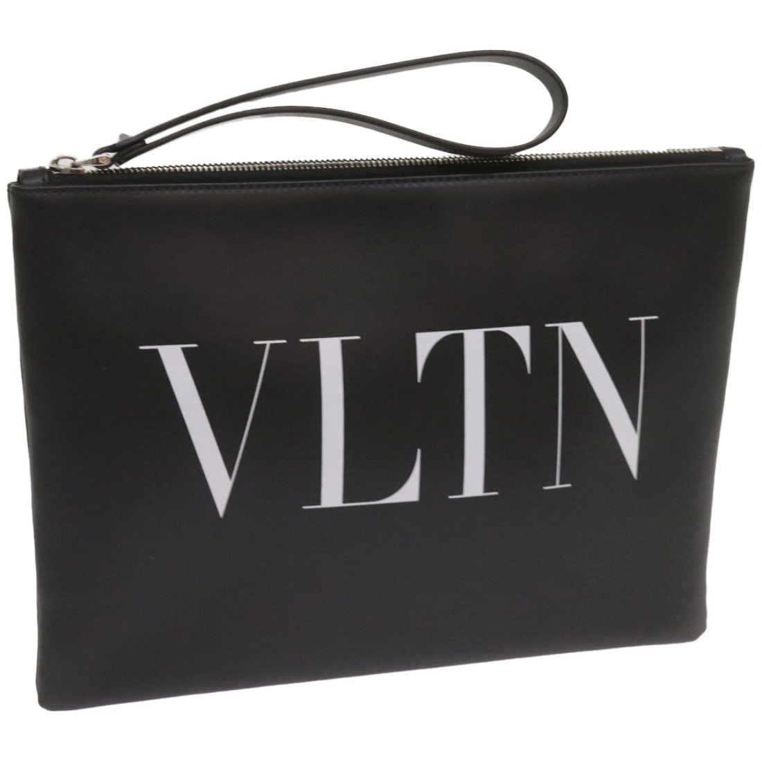 Black Leather Wristlet Clutch Valentino Garavani VLTN: Black Leather Wristlet Clutch Valentino Garavani VLTN Valentino Garavani VLTN Wristlet Clutch in black leather, designed for female use. This wristlet clutch features printed VLTN styling and measures