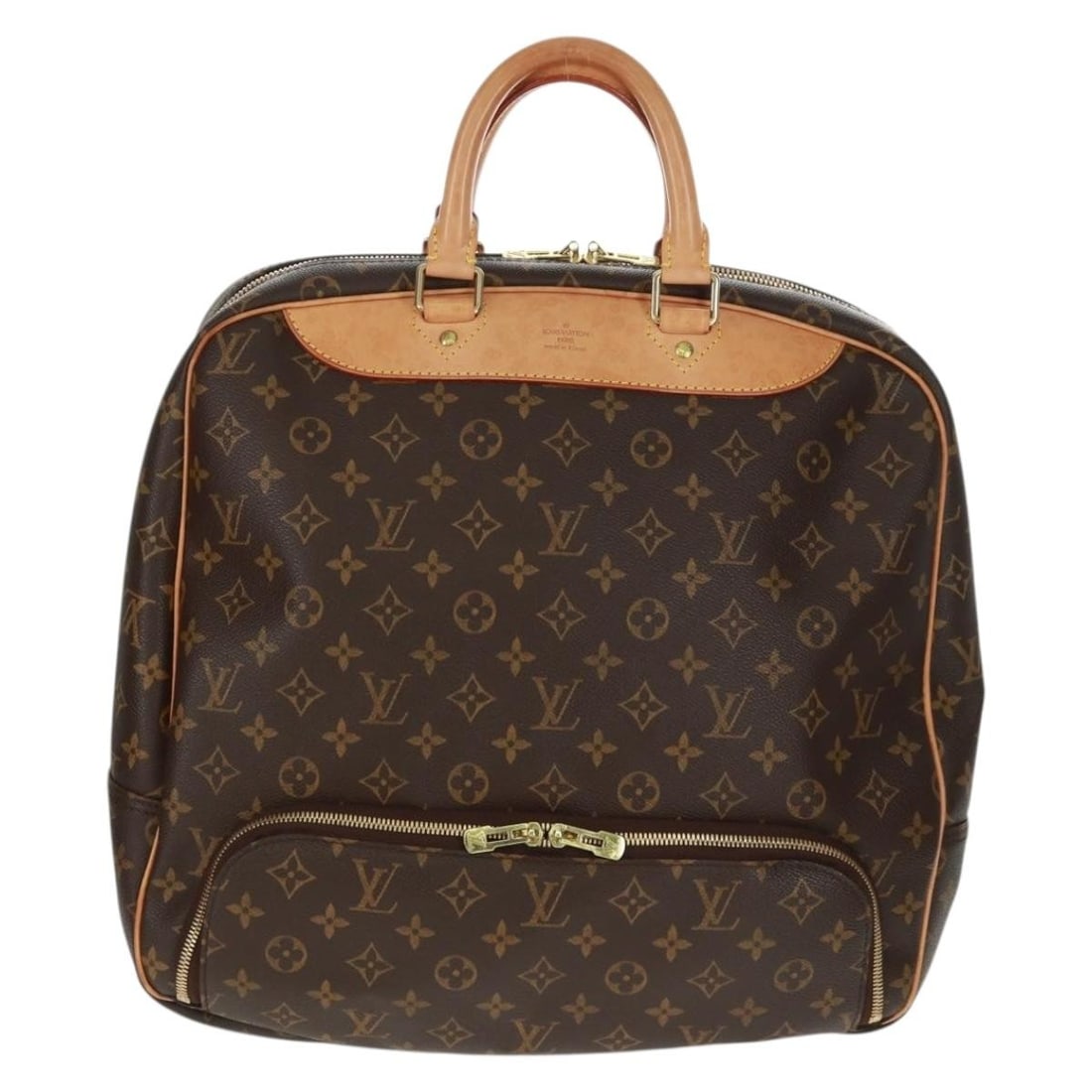 Louis Vuitton Evasion Monogram Canvas Travel Bag Brown: Louis Vuitton Evasion Monogram Canvas Travel Bag Brown The Louis Vuitton Evasion Travel Bag is crafted from monogram canvas in a classic brown color, designed for unisex use. It features leather accen