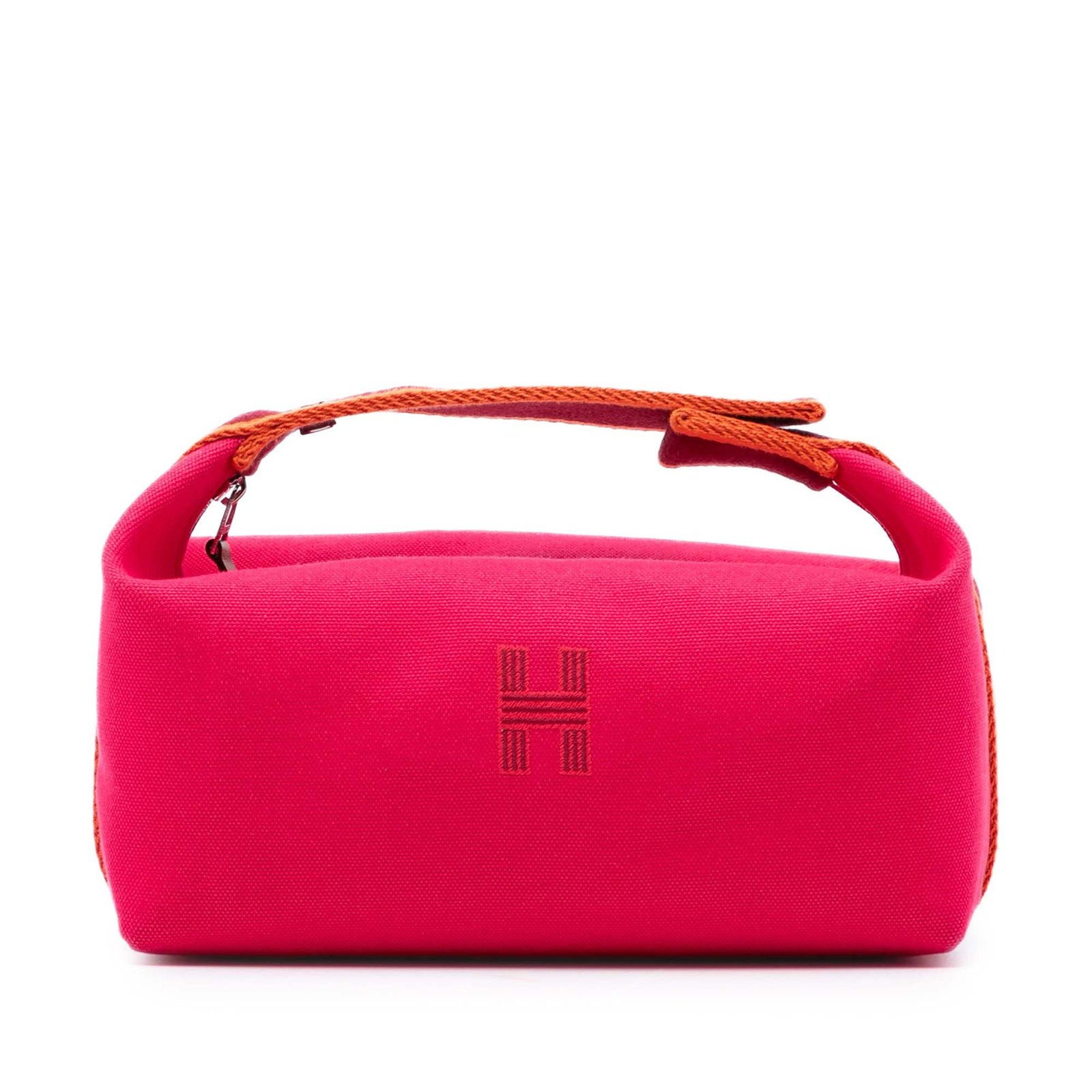 Hermes Pink Canvas Bride A Brac Case: Hermes Pink Canvas Bride A Brac Case This Hermes Small Canvas Bride-A-Brac Case features a pink fabric body with a flat handle, a top zip closure, and interior slip pockets for organized storage. The 