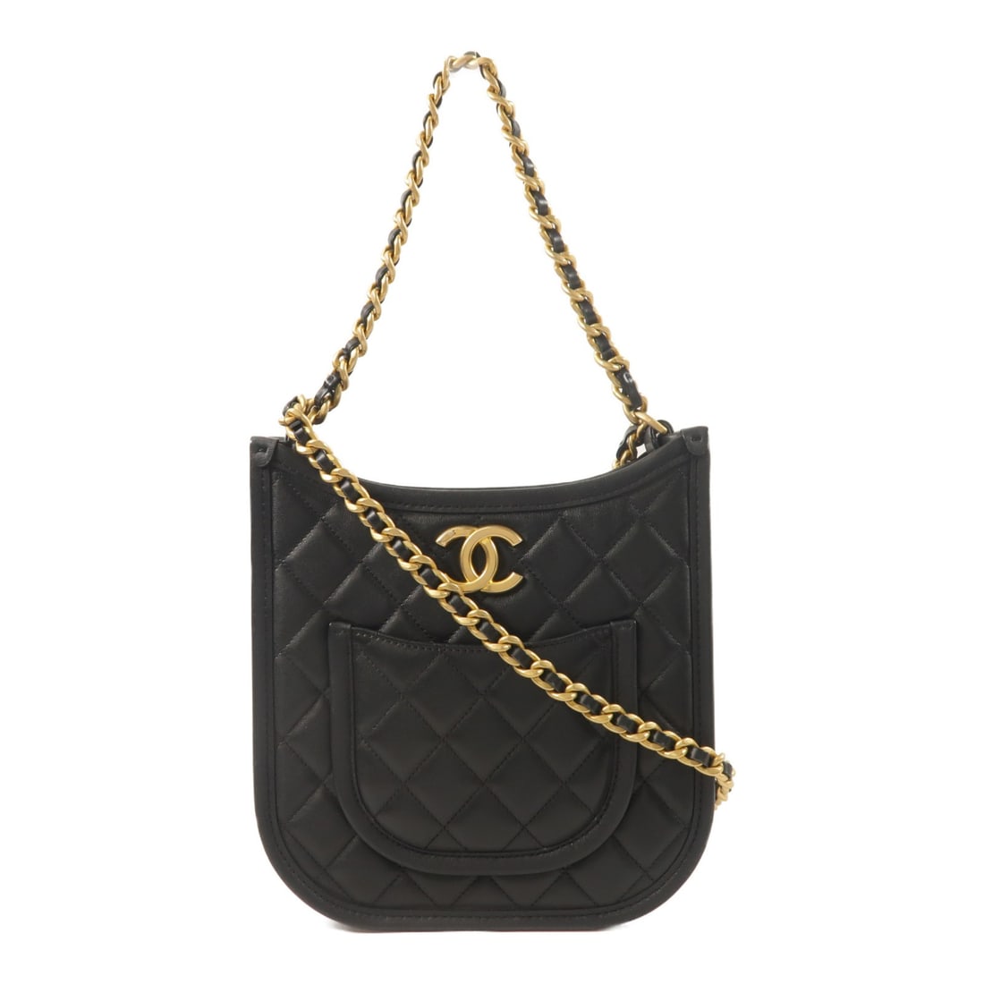CHANEL AS4532 24S CC 2 Way Hobo Shoulder Bag Black Calfskin: CHANEL AS4532 24S CC 2 Way Hobo Shoulder Bag Black Calfskin CHANEL 24S hobo 2 way chain shoulder bag in black calfskin leather. This women's bag features a chain strap design with a hobo silhouette an