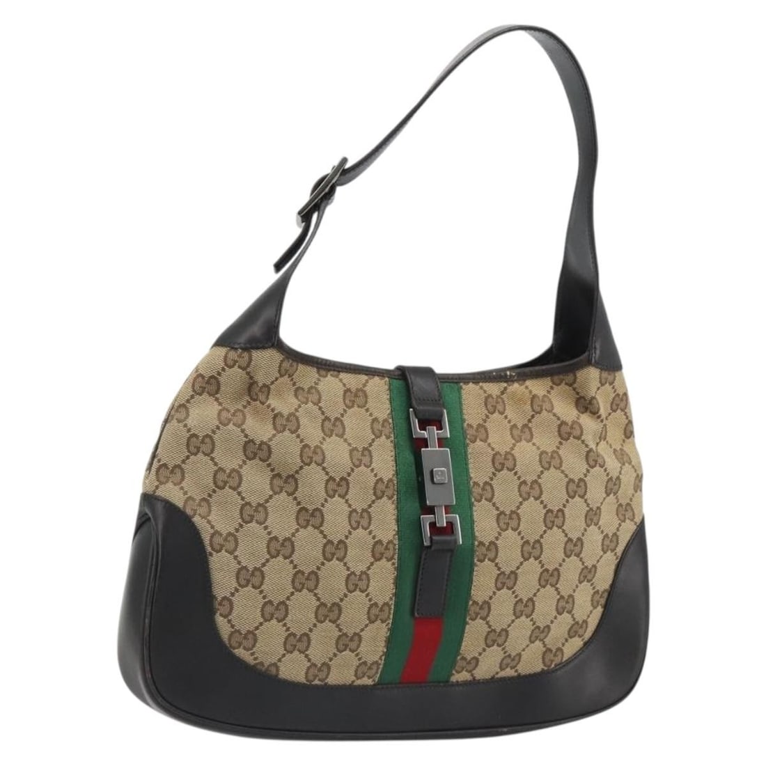 Gucci Jackie Sherry Line GG Canvas Shoulder Bag Beige Silver 001 3306: Gucci Jackie Sherry Line GG Canvas Shoulder Bag Beige Silver 001 3306 Gucci shoulder bag from the GG Canvas Jackie Webb Sherry Line in beige and silver. Made in Italy, this women's bag is crafted in G