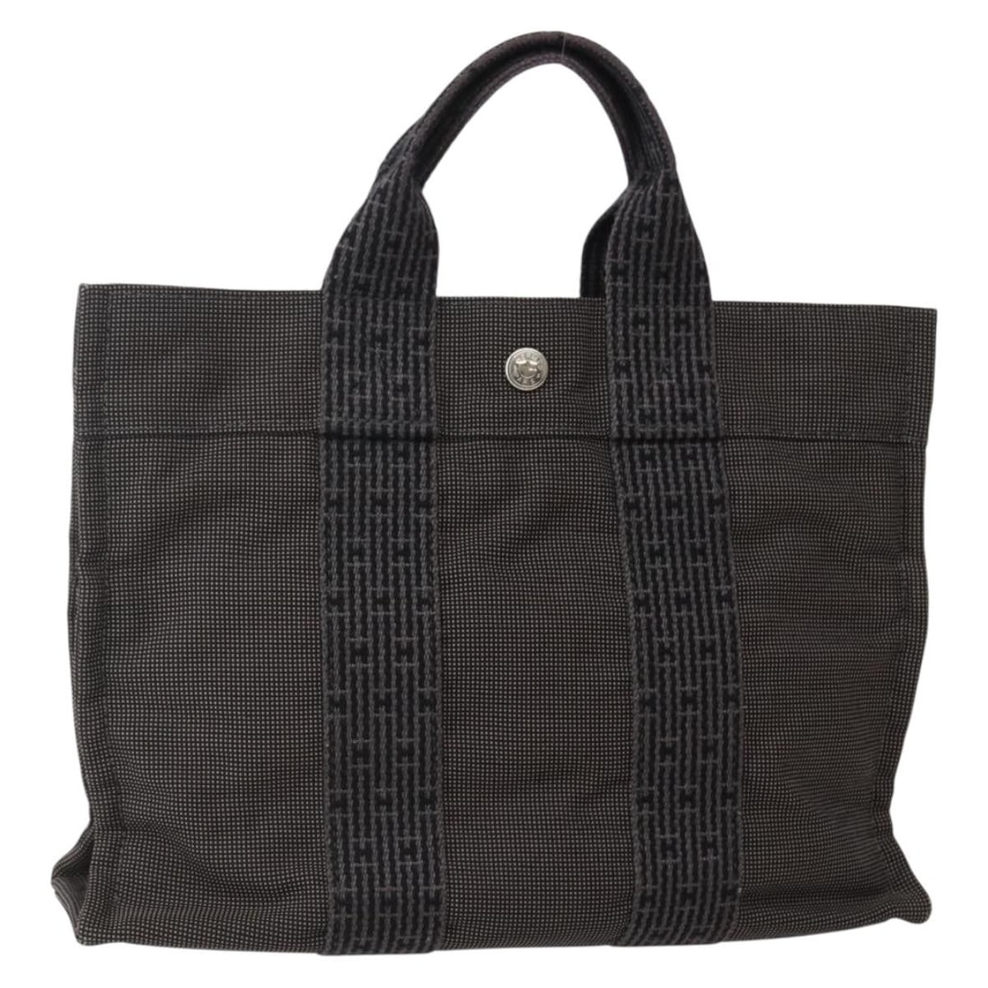 Hermes Fourre-tout Herline Gray Canvas Handbag 30cm: Hermes Fourre-tout Herline Gray Canvas Handbag 30cm This pre-owned Hermes Fourre-tout Herline is a women's handbag crafted from gray canvas. It features signs of use including surface rubbing, slight 