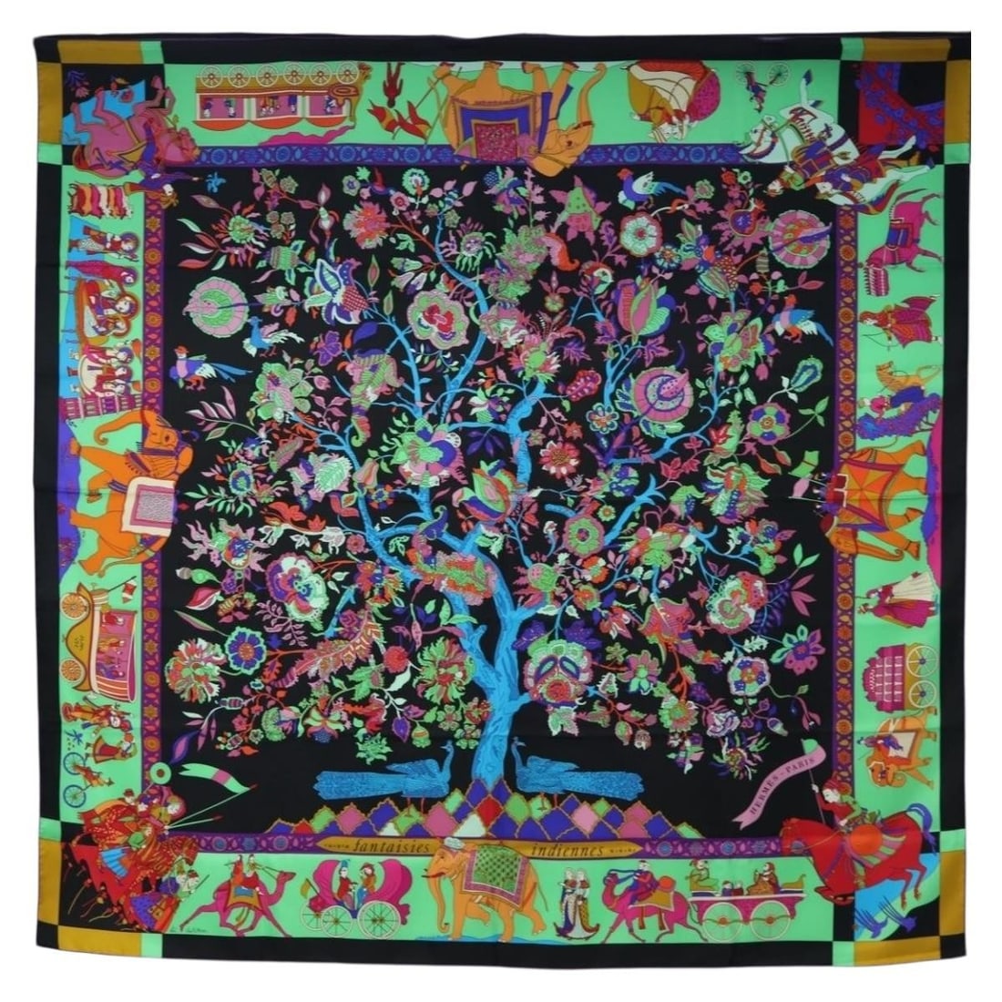 Hermes Fantaisies Indiennes Silk Scarf Multicolor 52 Inch France: Hermes Fantaisies Indiennes Silk Scarf Multicolor 52 Inch France Hermes "fantaisies indiennes" silk scarf in multicolor. Made in France, this women's scarf includes the item box. Condition is AB/very 