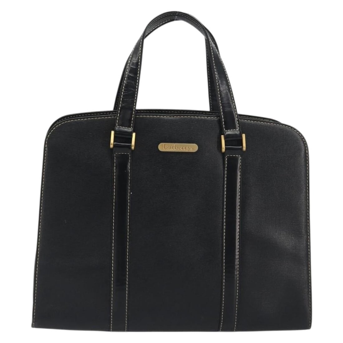 Burberry Vintage black leather handbag 33cm x 24cm x 9cm: Burberry Vintage black leather handbag 33cm x 24cm x 9cm Vintage Burberry leather bag in black for women. This pre-owned piece shows overall wear consistent with use, including loss of shape, light ma
