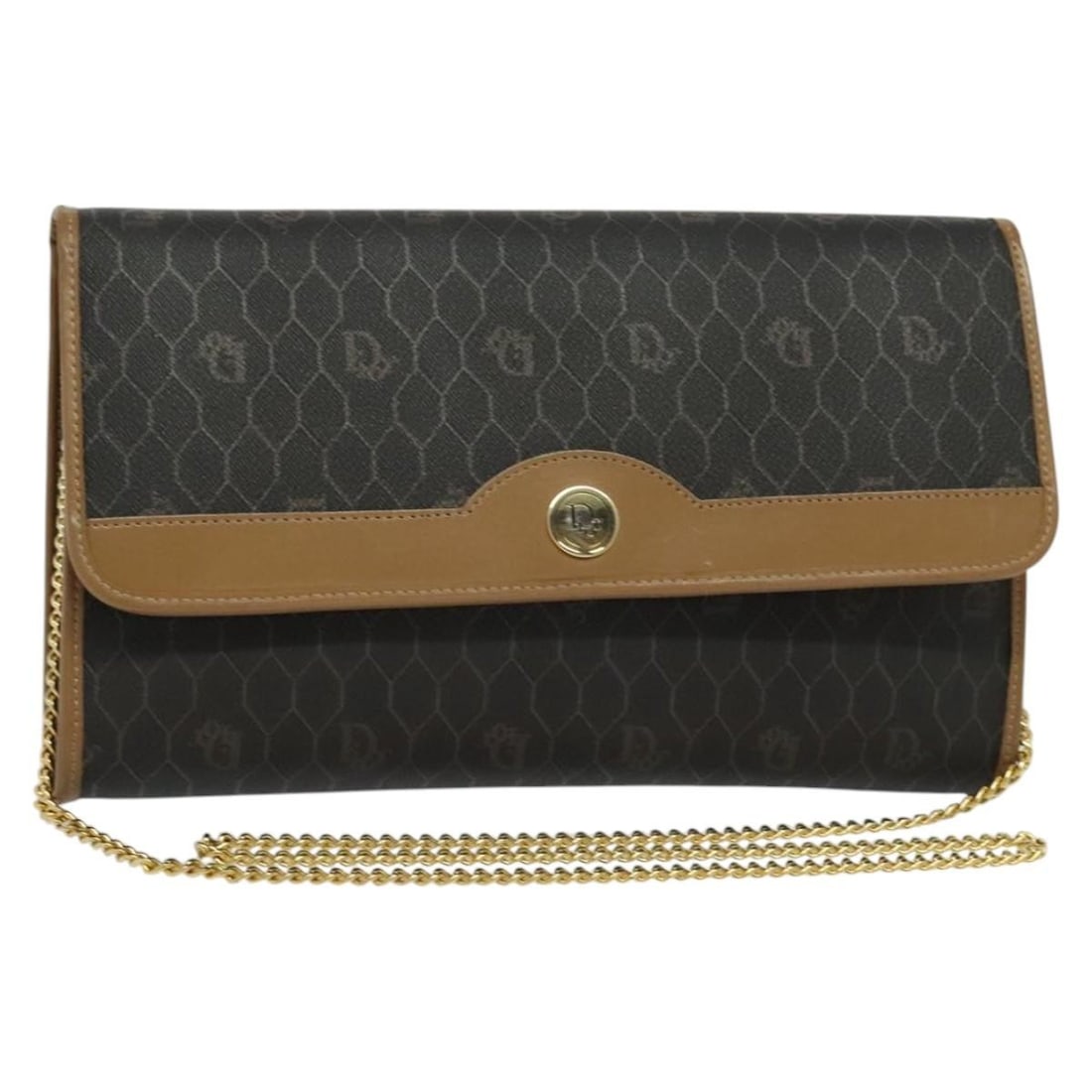 Christian Dior Honeycomb Canvas Shoulder Bag Black Gold Chain Strap: Christian Dior Honeycomb Canvas Shoulder Bag Black Gold Chain Strap Christian Dior shoulder bag crafted from PVC leather and honeycomb canvas in black and gold. Made in France, this women's bag measur