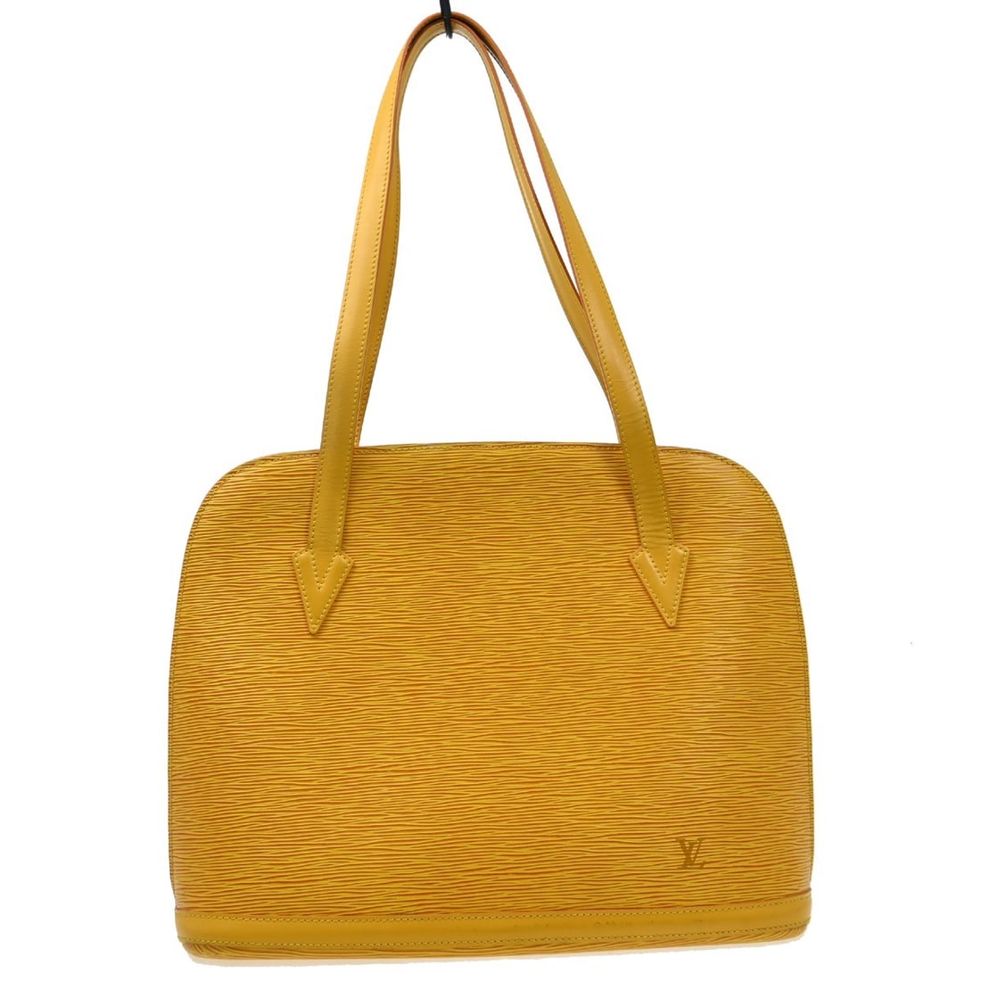 Louis Vuitton Lussac Epi Leather Shoulder Bag in Yellow M52289: Louis Vuitton Lussac Epi Leather Shoulder Bag in Yellow M52289 Vintage Louis Vuitton Lussac shoulder bag in Tassili yellow Epi leather with double handles, a zip closure, and an Alcantara lining. The 