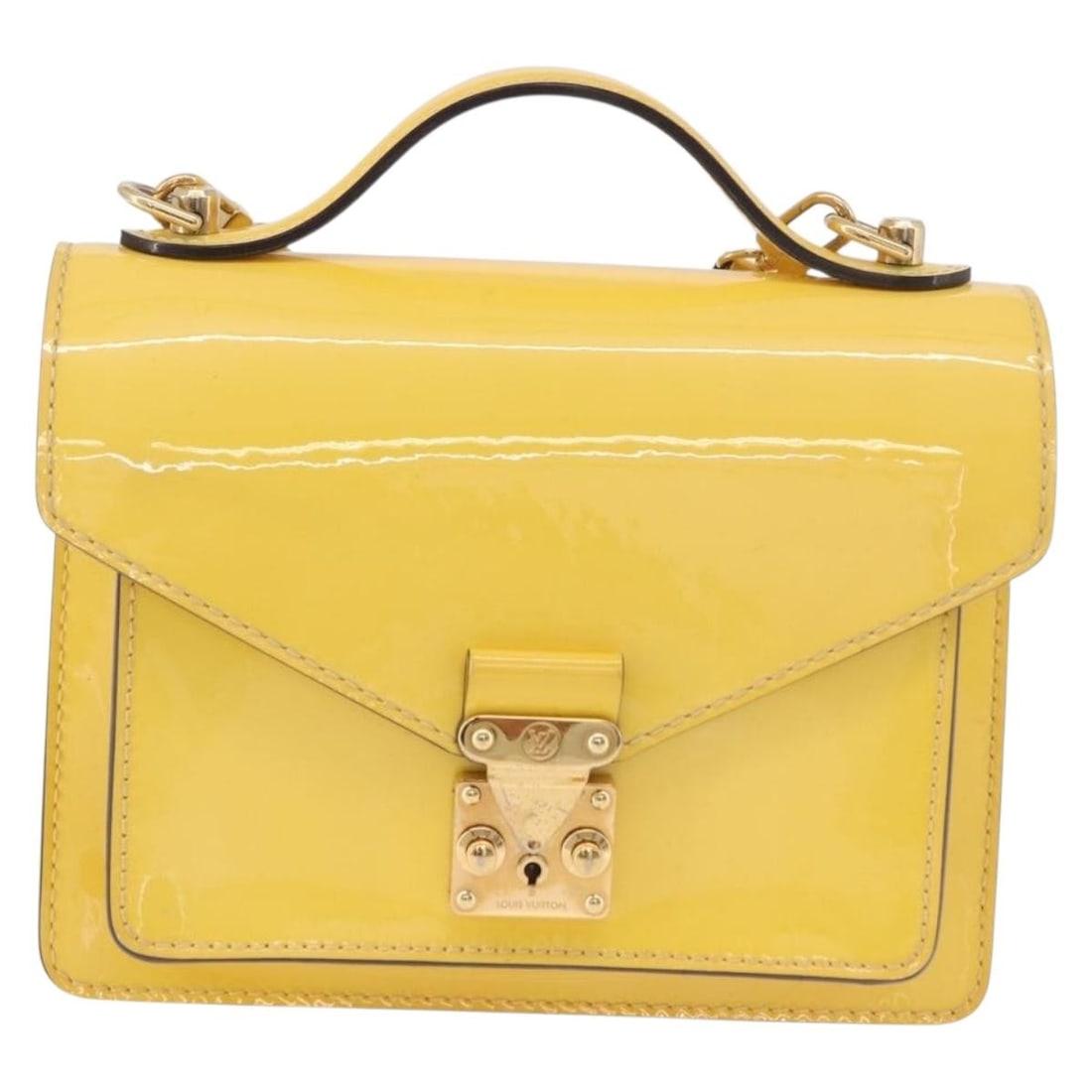 Louis Vuitton Monceau patent leather handbag in yellow: Louis Vuitton Monceau patent leather handbag in yellow Louis Vuitton Monceau Vernis handbag in yellow patent leather. Made in France, this women's bag is presented in good condition with light wear th